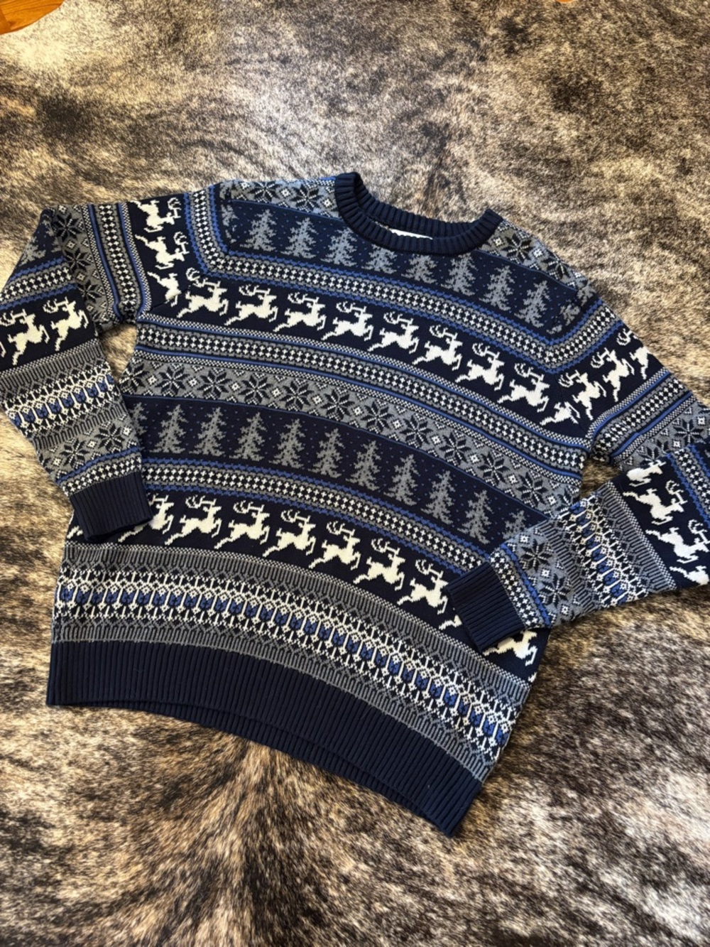 Men’s Aspen Winter Patterned Sweater, Size Large, Women’s XL, 100% Cotton